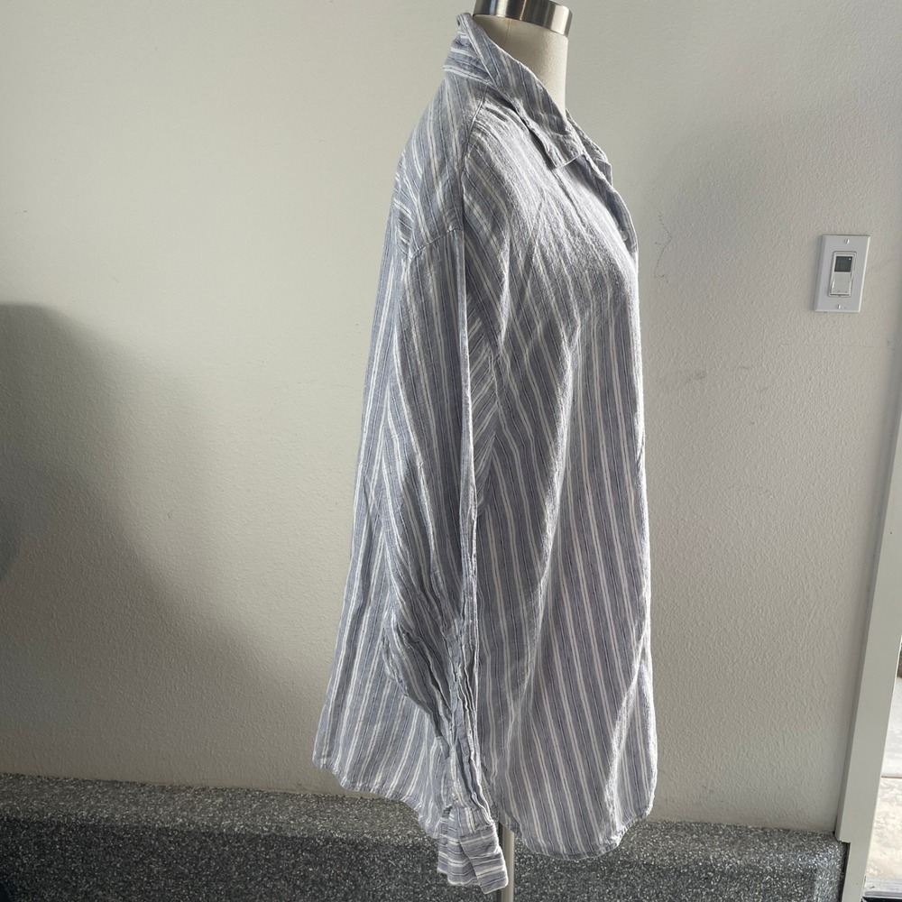 Old Navy Womens Plus XXL Tall Boyfriend Shirt Grey White Striped Linen Blend Top - Picture 6 of 8